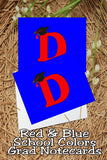 Blue and Red School Colors Monogram Graduation Printable Notecards