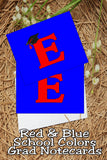Blue and Red School Colors Monogram Graduation Printable Notecards
