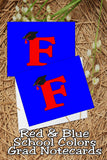 Blue and Red School Colors Monogram Graduation Printable Notecards