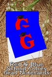 Blue and Red School Colors Monogram Graduation Printable Notecards