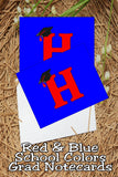 Blue and Red School Colors Monogram Graduation Printable Notecards