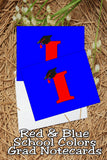 Blue and Red School Colors Monogram Graduation Printable Notecards
