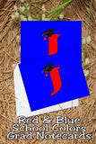 Blue and Red School Colors Monogram Graduation Printable Notecards