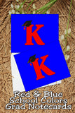 Blue and Red School Colors Monogram Graduation Printable Notecards