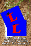 Blue and Red School Colors Monogram Graduation Printable Notecards