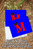 Blue and Red School Colors Monogram Graduation Printable Notecards