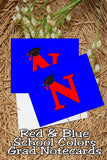 Blue and Red School Colors Monogram Graduation Printable Notecards
