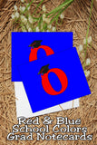 Blue and Red School Colors Monogram Graduation Printable Notecards