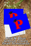 Blue and Red School Colors Monogram Graduation Printable Notecards
