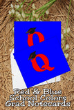 Blue and Red School Colors Monogram Graduation Printable Notecards