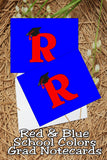 Blue and Red School Colors Monogram Graduation Printable Notecards