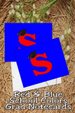 Blue and Red School Colors Monogram Graduation Printable Notecards