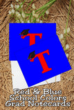Blue and Red School Colors Monogram Graduation Printable Notecards