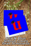 Blue and Red School Colors Monogram Graduation Printable Notecards