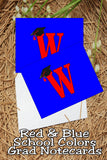 Blue and Red School Colors Monogram Graduation Printable Notecards