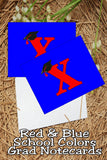 Blue and Red School Colors Monogram Graduation Printable Notecards