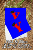 Blue and Red School Colors Monogram Graduation Printable Notecards
