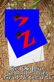 Blue and Red School Colors Monogram Graduation Printable Notecards