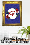 Patriotic Flowers Monogram Printable Wall Decor
