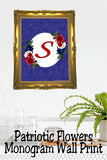 Patriotic Flowers Monogram Printable Wall Decor
