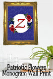 Patriotic Flowers Monogram Printable Wall Decor