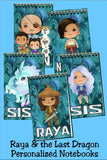 Bring a little magic and friendship to your birthday party with these personalized notebooks that make great party favors for all your guests.  Notebooks feature Raya and the Last Dragon characters on a magical blue/green background with party guests' names.