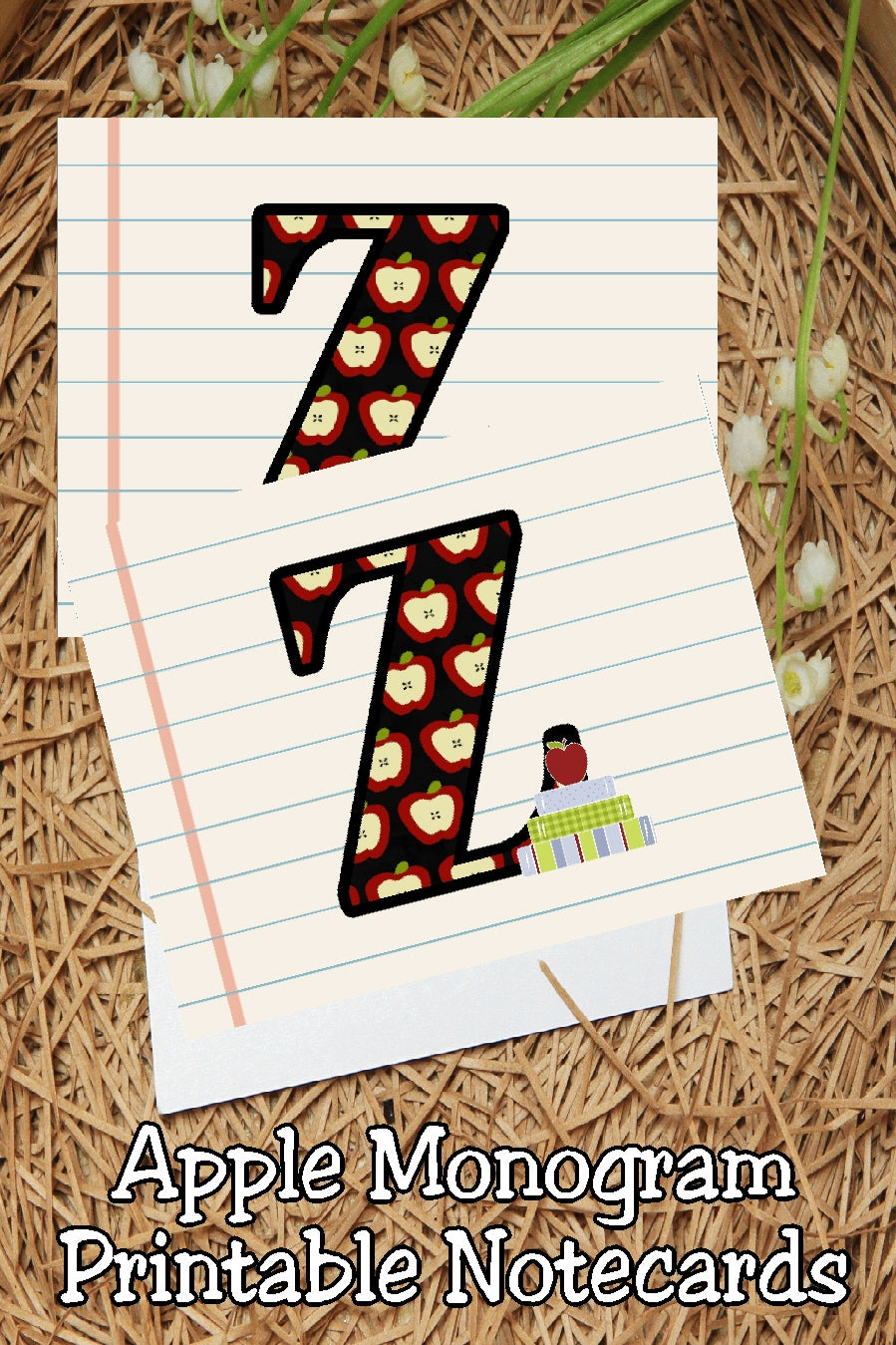 Apple Monogram Notecard Printable