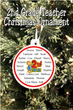 Give a Christmas ornament to your favorite teacher with this personalized ornament that is sure to be a wonderful memory for years to come.  Christmas ornament has the teacher's name on one side and all of her student's names on the other, including the year and grade taught.