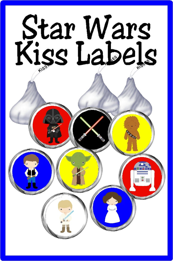 Bring Luke, Leah, and the whole gang to your Star Wars party with these fun Star Wars printable kiss labels. Featuring the original characters from Star Wars episodes 3-5, you will love going retro at your party.