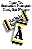Black and Gold Graduation Monogram Thank You Candy Bar Wrapper Printable