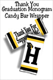 Black and Gold Graduation Monogram Thank You Candy Bar Wrapper Printable