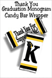 Black and Gold Graduation Monogram Thank You Candy Bar Wrapper Printable
