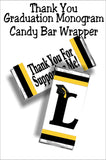 Black and Gold Graduation Monogram Thank You Candy Bar Wrapper Printable