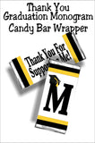 Black and Gold Graduation Monogram Thank You Candy Bar Wrapper Printable