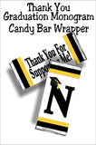 Black and Gold Graduation Monogram Thank You Candy Bar Wrapper Printable