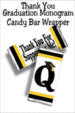 Black and Gold Graduation Monogram Thank You Candy Bar Wrapper Printable