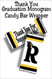 Black and Gold Graduation Monogram Thank You Candy Bar Wrapper Printable