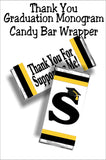 Black and Gold Graduation Monogram Thank You Candy Bar Wrapper Printable