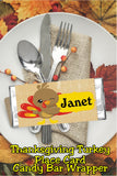 Winking Turkey Thanksgiving Place Card Candy Bar Wrapper