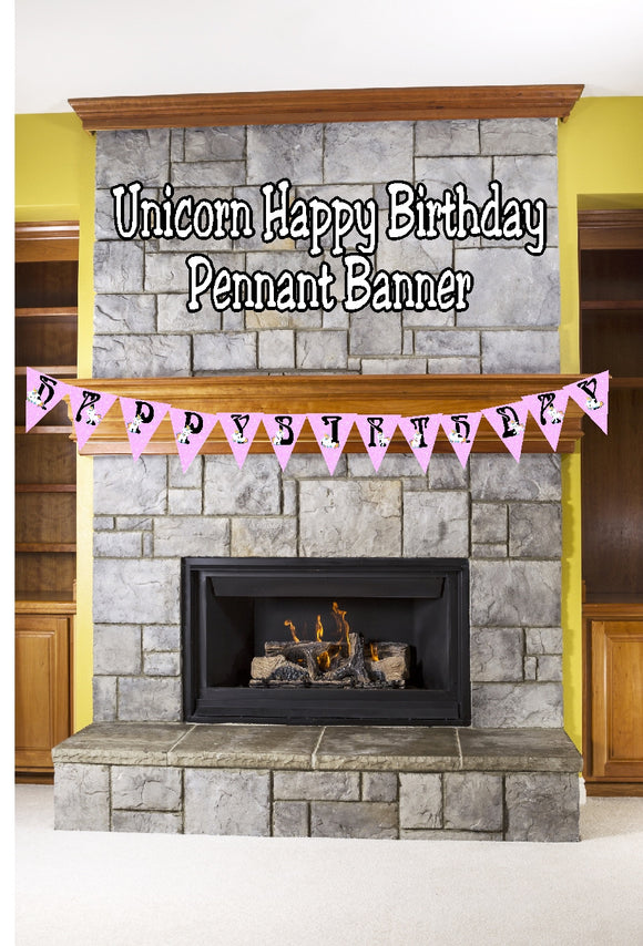 Decorate your Unicorn party with these fun pennant banner printables.  Spell out Happy Birthday or any other sentiment at your birthday party. #unicornpennantbanner #unicornbirthdayparty #unicornparty
