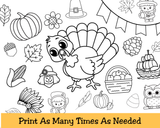 Thanksgiving Activity Placemats for Kids, Printable Thanksgiving Games, Kids Table Activities