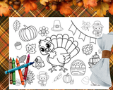Thanksgiving Activity Placemats for Kids, Printable Thanksgiving Games, Kids Table Activities