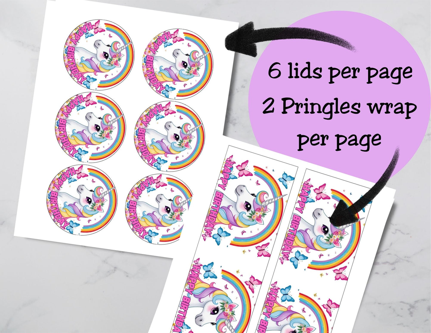 Unicorn Rainbow Pringles Labels Printable Party Favors