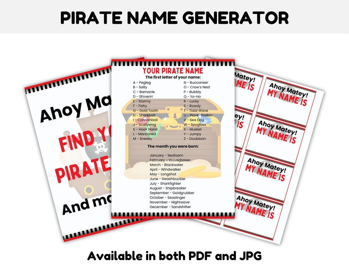 Pirate Name Generator Printable Game
