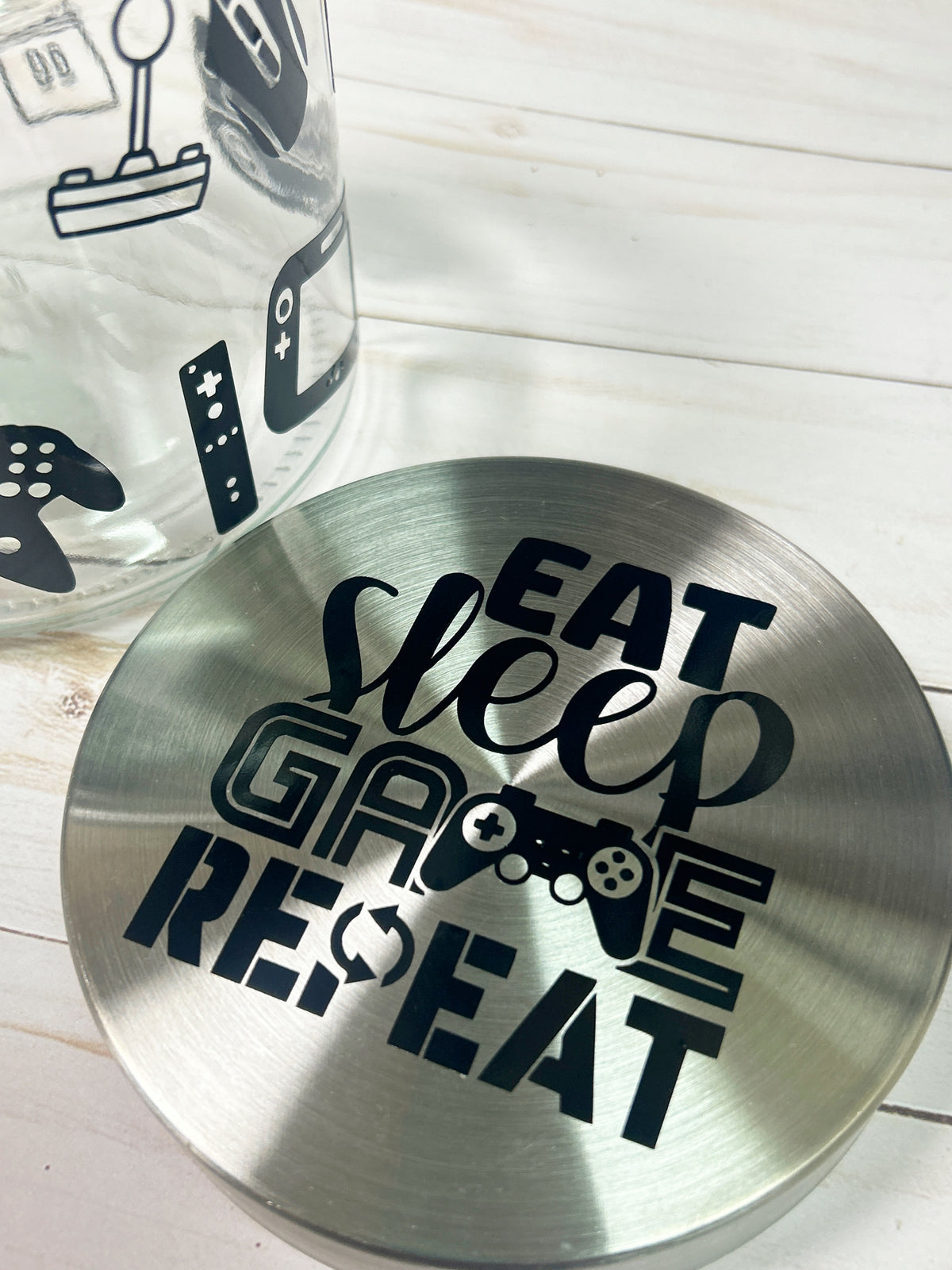 Eat Sleep Game Repeat Video Gamer Candy Jar