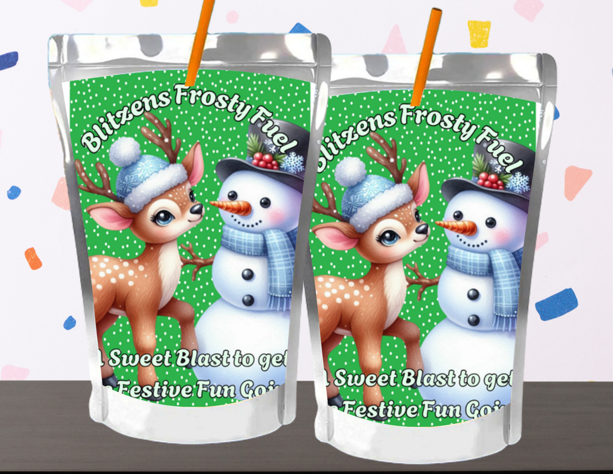 Reindeer Capri Sun Labels – Printable Christmas Drink Pouch Stickers for Kids