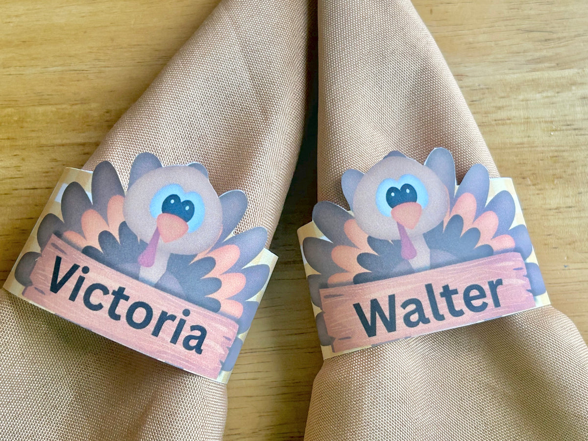 Thanksgiving Turkey Personlizable Napkin Ring Printable with Canva Teamplate