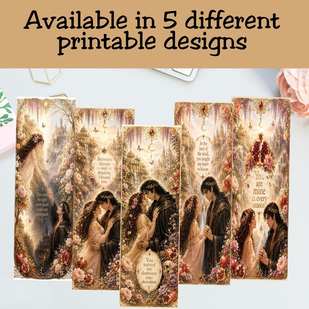 Hades and Persephone Printable Bookmark Set | Dark Romance Fantasy Bookmarks | Romantasy Reader Gift Digital Download
