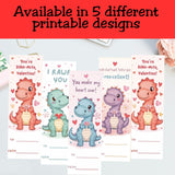 Printable Dinosaur Valentine Bookmarks for Kids