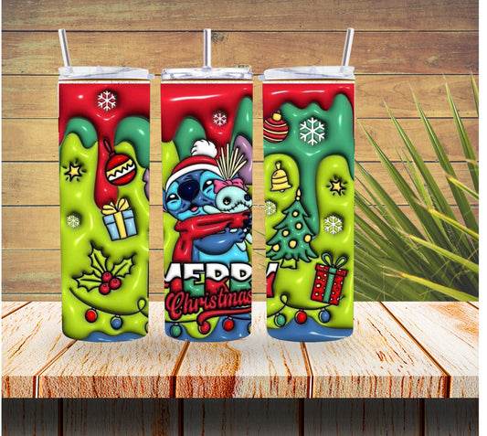 Merry Christmas Stitch 3D Christmas 20 ounce Stainless Steel Tumbler   *617